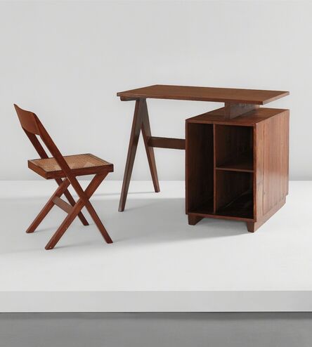 Pierre Jeanneret, ‘Administrative desk, model no. PJ-BU-07-A, and library chair, model no. PJ-SI-51-A, designed for administrative buildings and Punjab University Library, Chandigarh’, ca. 1960