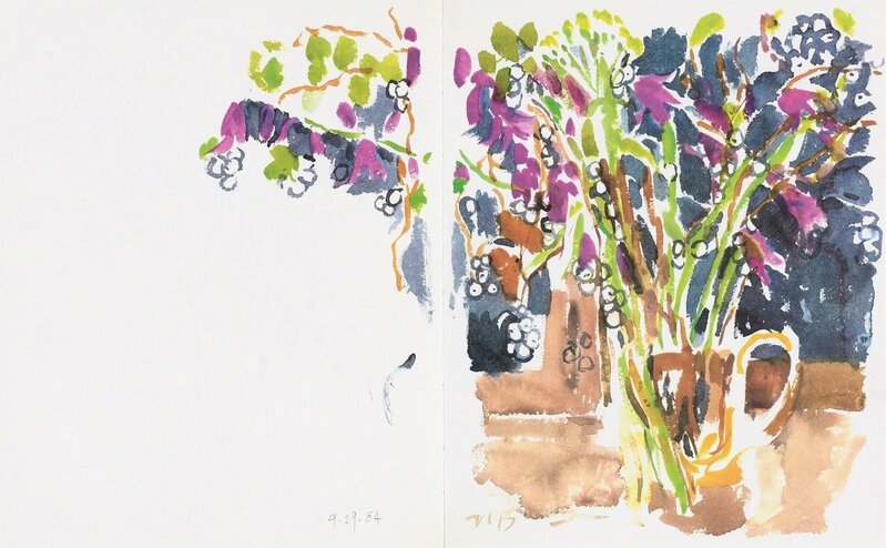 Nell Blaine, ‘Four Artworks: Pink Poppies; Pink Poppies, II; Shirley Poppies; Fruit and Vegetables, II’, Drawing, Collage or other Work on Paper, Doyle