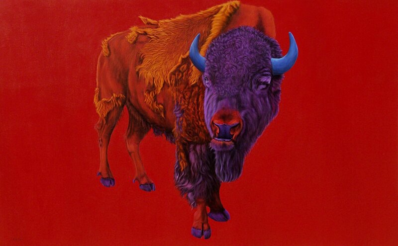 Helmut Koller, ‘Buffalo on a Red Background’, 2005, Painting, Acrylic on canvas, Galerie Dumonteil