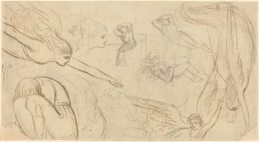 Sheet of Studies with Angels and Cowering Figures