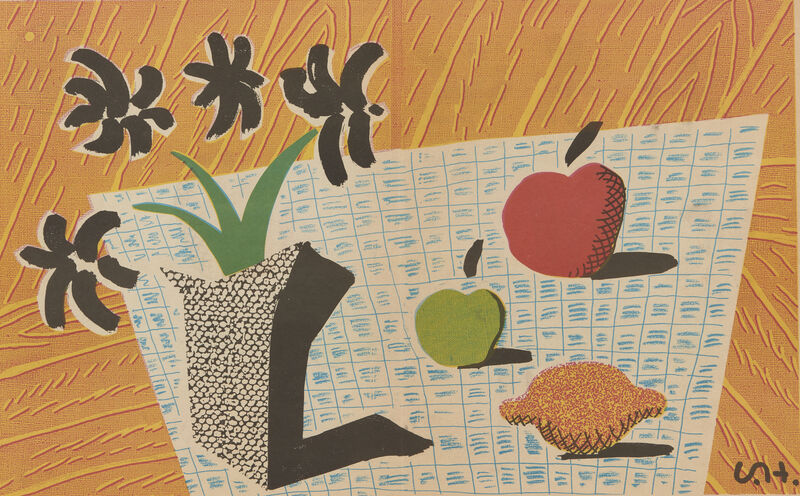 David Hockney, ‘Two Apples, One Lemon and Four Flowers’, 1997, Print, Photolithograph in colours on newspaper, Roseberys