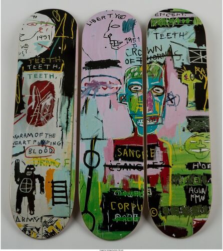 Jean-Michel Basquiat, ‘Skateboard Triptych in Italian’, 2014