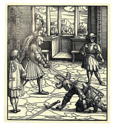 Hans Burgkmair I, ‘Theuerdank defeating another Knight in single Combat ’, 1511