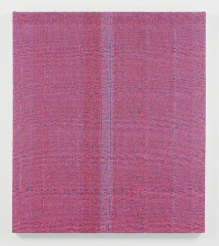 Heather Cook, ‘Shadow Weave Fluorescent Red + Smoky Blue (33) 8/4 Cotton 15 EPI’, 2018