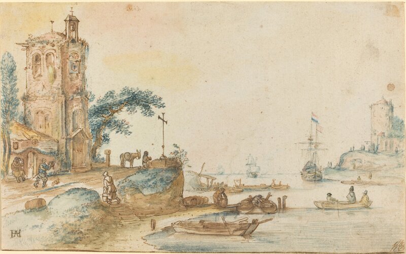 Hendrick Avercamp, ‘Scene with a Tower to the Left’, ca. 1620, Drawing, Collage or other Work on Paper, Pen and brown ink with watercolor and black chalk on laid paper, National Gallery of Art, Washington, D.C.