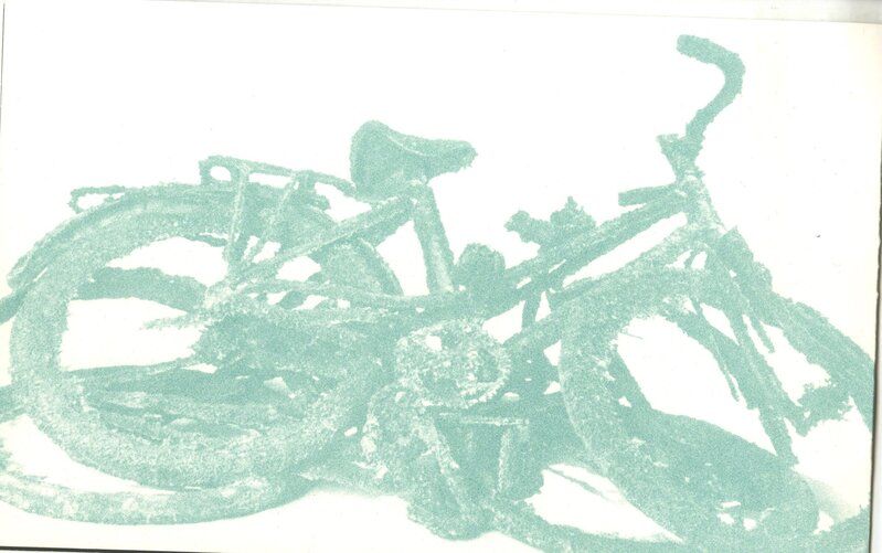 Arman, ‘Bicycle Drawing ’, 1991, Drawing, Collage or other Work on Paper, Original bicycle drawing done on fold-out invitation "Archeology of the Future", Alpha 137 Gallery
