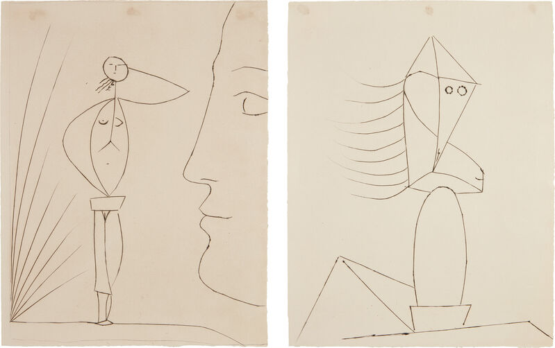 Pablo Picasso, ‘Profil et femme nue; and Sculpture (Profile and Naked Woman; and Sculpture), from Six Contes Fantasques (Six Whimsical Tales)’, 1953, Print, Two drypoints, on Arches laid paper, the full sheets., Phillips