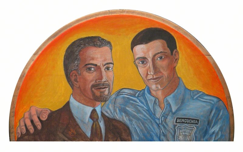 Alden Cole, ‘Father and Son’, Painting, Acrylic on repurposed wooden half-table-top, InLiquid