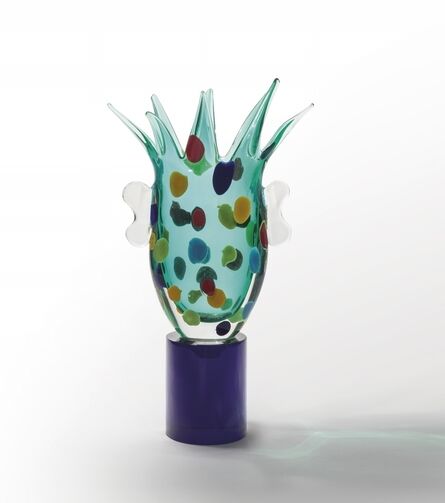 VETRERIA BERENGO, ‘A vase-sculpture in transparent blown green glass with spots of color’