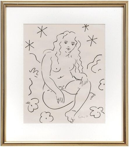 Wayne Ensrud, ‘Sitting Nude, Drawing in Ink’, Late 20th Century