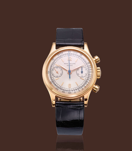 Patek Philippe, ‘18K pink gold, ref. 1463, round pushers chronograph with original certificate’