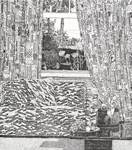 Jonas Wood, ‘Pattern Couch Interior with mar Vista View’, 2020