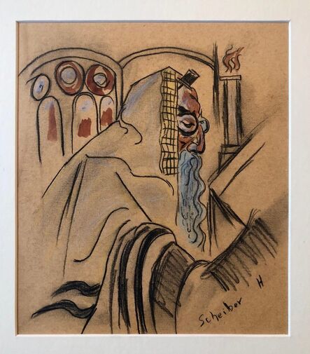 Hugó Scheiber, ‘Rare Modernist Hungarian Rabbi Pastel Drawing Gouache Painting Judaica Art Deco’, Early 20th Century