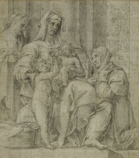 Bartolomeo Cesi, ‘Holy Family with Saint John the Baptist Adored by an Unidentified Figure’, 1590