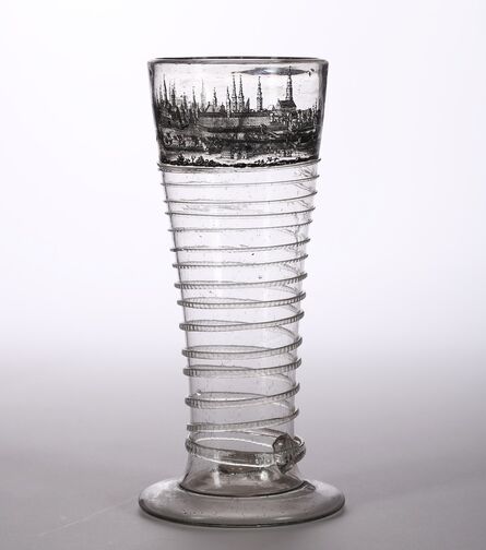 Nuremberg glass, ‘A German ‘Bandwurm’ Glass, decorated with a view of Breslau.  Probably by Ludwig Faber or Hermann Benckert,  Nuremberg’, Second half of the 17th century