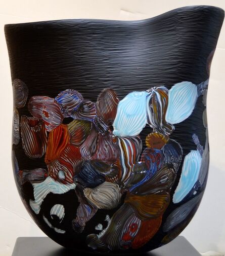Massimiliano Schiavon, ‘Untitled - Murano Glass Vessel in Black with Colored Organic Forms ’, 2014