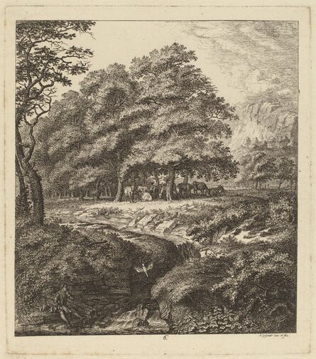 Salomon Gessner, ‘Cattle Resting in a Grove with a Man Seated beside a Brook’, 1764