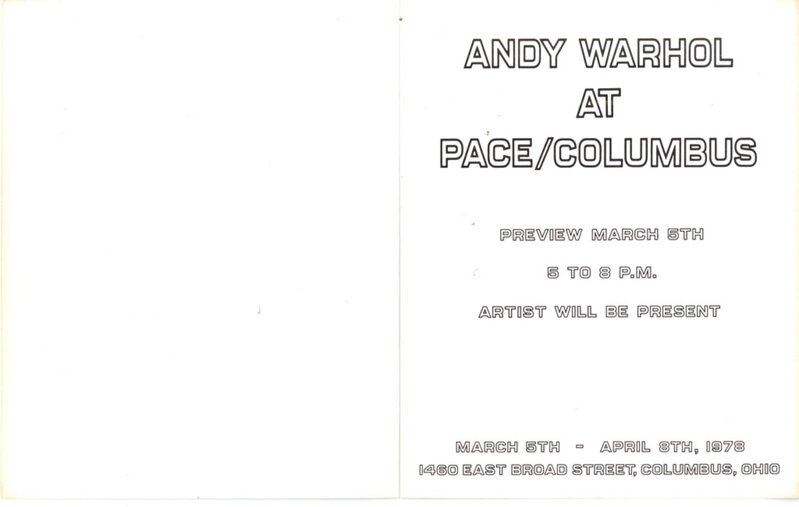 Andy Warhol, ‘Andy Warhol at Pace/Columbus (Hand signed during official signing)’, 1978, Print, Super rare Limited Edition Fold-out Offset lithograph invitation. Hand signed and inscribed by Andy Warhol, Alpha 137 Gallery