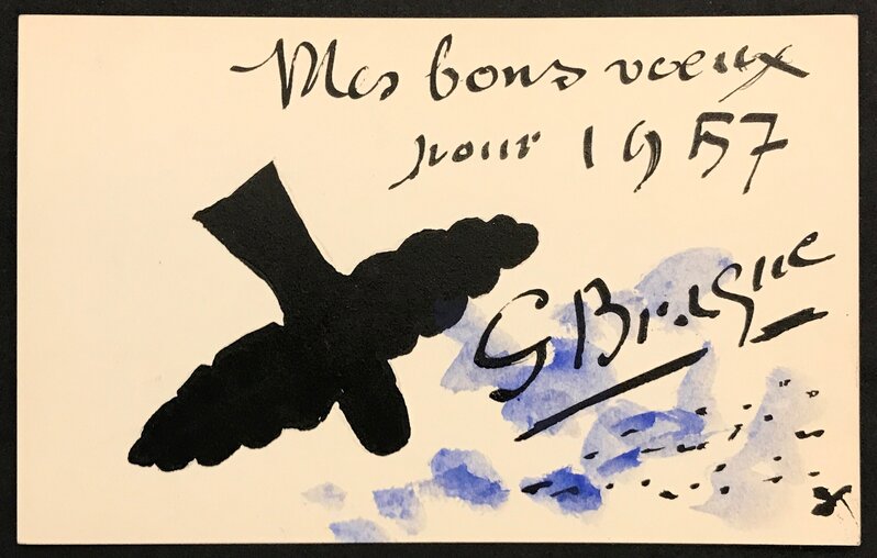 Georges Braque, ‘Mes bons voeux pour 1957’, 1957, Drawing, Collage or other Work on Paper, Watercolor and Ink on Card Paper, Denis Bloch Fine Art
