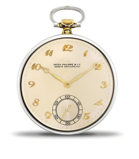 Patek Philippe, ‘A fine and attractive yellow and white gold, enamel Art Deco open face pocket watch with Breguet numerals and presentation box’, 1923