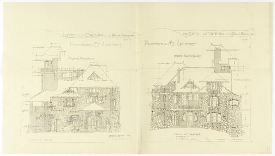 Elevations, Principal and Rear Façades, Castel d'Orgeval, Parc Beausejour, near Paris