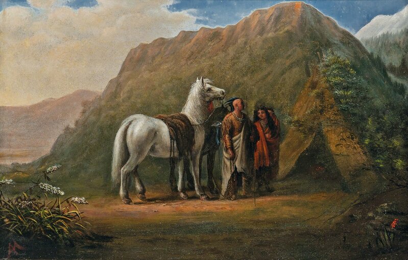 Attributed to Alfred Jacob Miller, ‘Indian Encampment’, Painting, Oil on canvas, Skinner