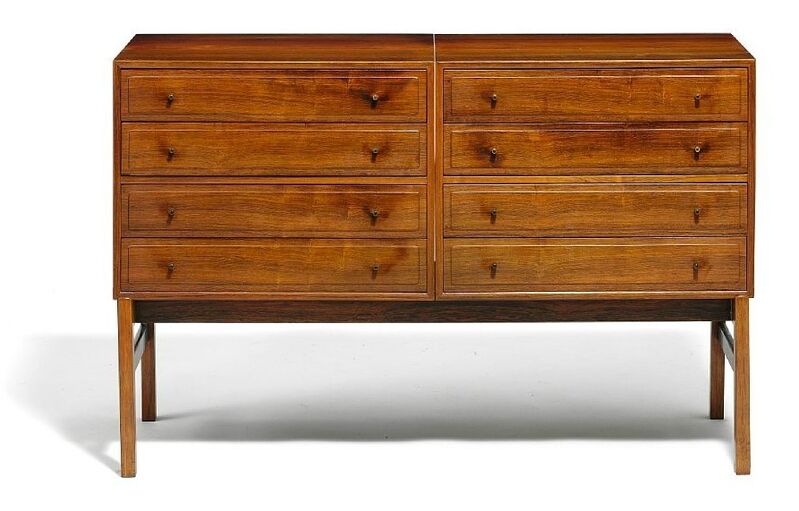 Ole Wanscher, ‘"Addition Cabinet" in two sections, each with four drawers’, Designed 1953, Design/Decorative Art, Brazilian rosewood, brass handles, Vance Trimble