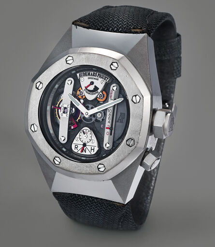 Audemars Piguet, ‘A unique and very fine alacrite 602 and titanium semi-skeletonized tourbillon wristwatch with dynamographe and power reserve, with guarantee and presentation box, sold to benefit charity’, Circa 2008