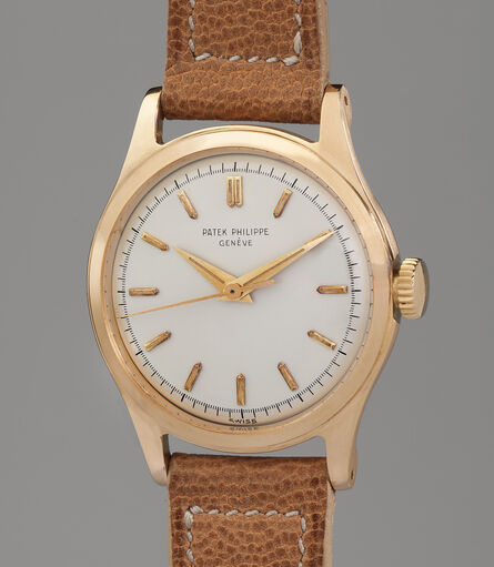 Patek Philippe, ‘A very rare and attractive yellow gold wristwatch with center seconds with luminous dial’, 1953