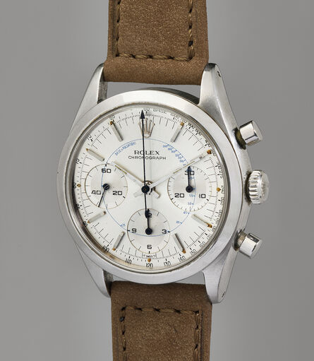 Rolex, ‘An extremely rare, very attractive, and well-preserved stainless steel chronograph wristwatch with blue pulsometer scale’, Circa 1963