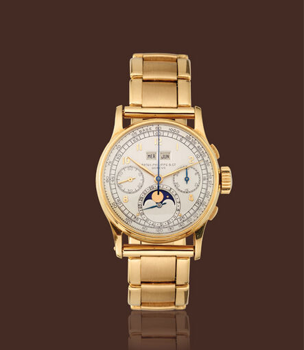 Patek Philippe, ‘18K yellow gold, ref. 1518 moon-phases calendar chronograph with bracelet’