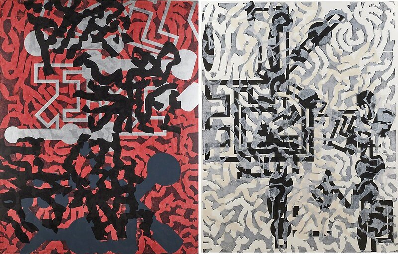 Barry Le Va, ‘Sculptured Activities (diptych)’, 1987-89, Print, Two woodcuts in colors (framed separately), Rago/Wright/LAMA/Toomey & Co.