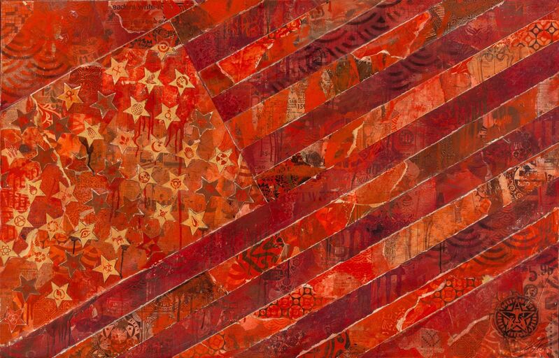 Shepard Fairey, ‘May Day Flag Red (Version 2)’, 2010, Mixed Media, Stencil and mixed media collage on canvas, Heritage Auctions