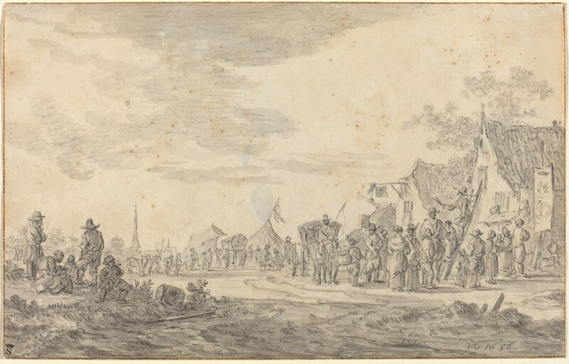 Jan van Goyen, ‘Village Fair’, 1656, Drawing, Collage or other Work on Paper, Black chalk with gray wash on laid paper, National Gallery of Art, Washington, D.C.