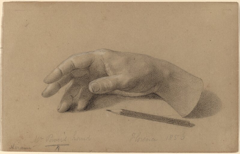 Hiram Powers, ‘Study of a Hand’, 1856, Drawing, Collage or other Work on Paper, Charcoal heightened with white chalk on green  wove paper, National Gallery of Art, Washington, D.C.