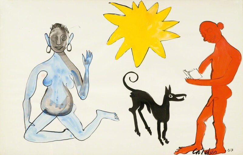 Alexander Calder, ‘Couple with black dog’, 1967, Drawing, Collage or other Work on Paper, Watercolour on paper, Koller Auctions
