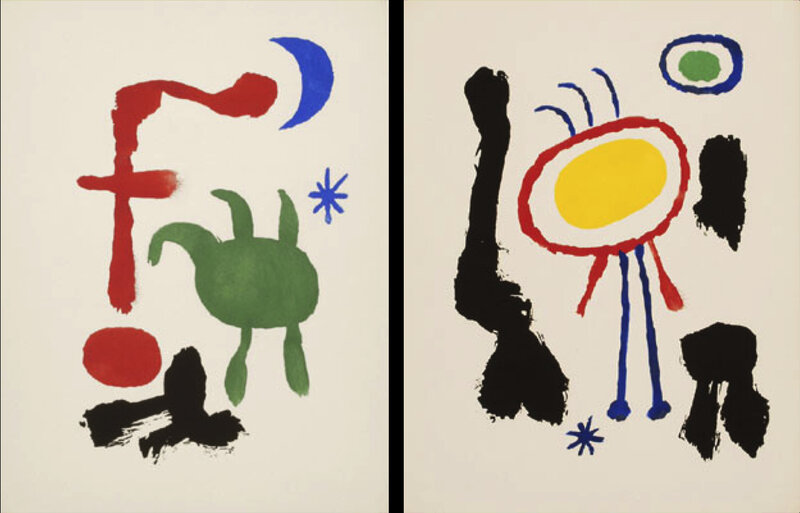 Joan Miró, ‘Femme et Oiseaux dans La Nuit & Femme et Oiseaux devant La Lune’, 1947, Books and Portfolios, Pochoir, F.L. Braswell Fine Art