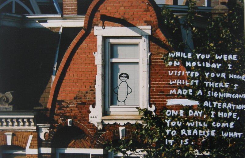 David Shrigley, ‘While you were on holiday...’, 1996, Photography, Unique photograph and white marker, Mireille Mosler Ltd.