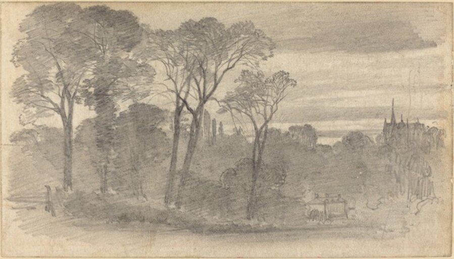 An Evening Landscape with a Distant Cathedral