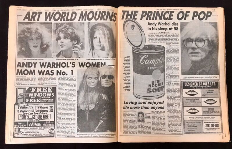 Andy Warhol, ‘Warhol Dies! Set of 4 NY newspapers announcing Andy Warhol’s death ’, 1987, Ephemera or Merchandise, Newspaper, Lot 180 Gallery