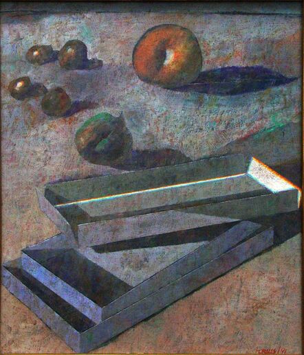 Armando Morales, ‘Still-life (Four olives, fig, apple and boxes)’, 1991