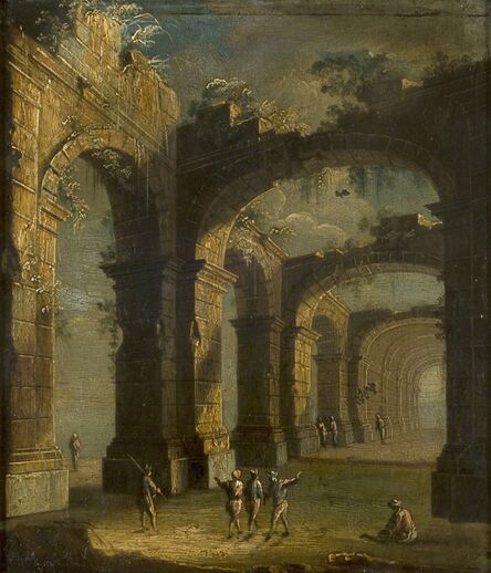 Gennaro Greco, ‘Architectural capriccio with ruins of a collonade, possibly an antique "Terme"’, 1700
