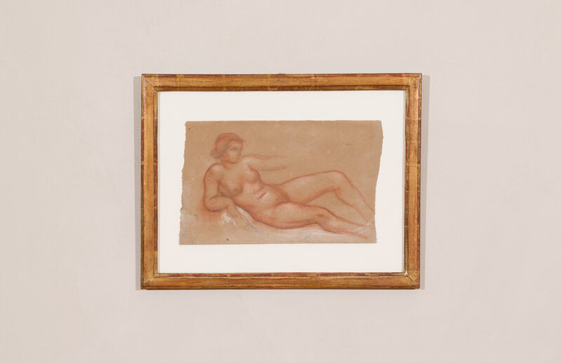 Aristide Maillol, ‘Femme nue allongée de face’, ca. 1930, Drawing, Collage or other Work on Paper, Red chalk on paper, Galerie Knoell, Basel