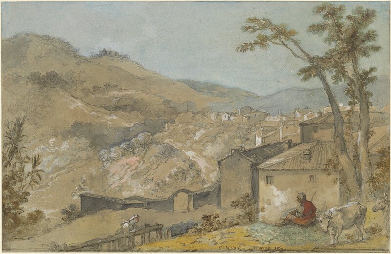Charles Joseph Natoire, ‘Marino and the Alban Hills’, 1769, Drawing, Collage or other Work on Paper, Pen and brown ink with brown and gray wash, watercolor, and white gouache over black chalk on laid paper, National Gallery of Art, Washington, D.C.