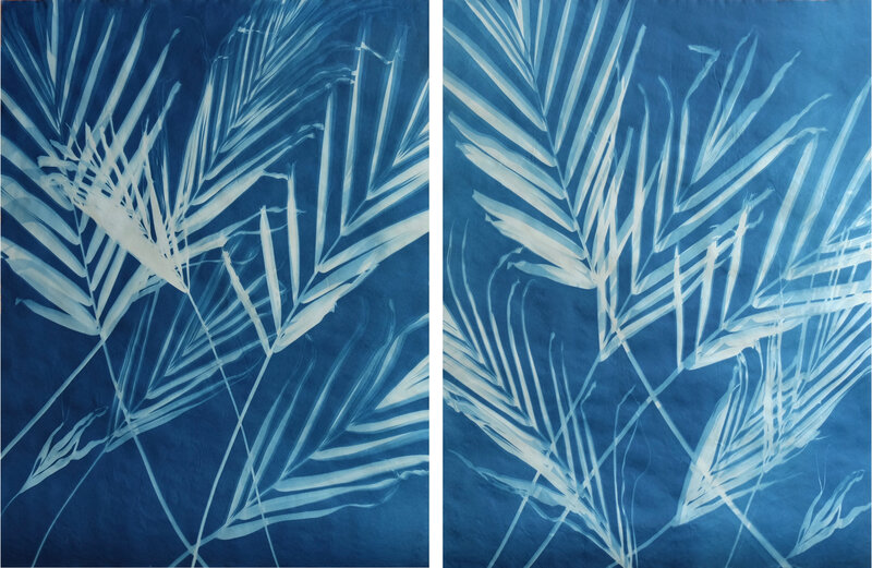Tom Fels, ‘Palms 2-28-19— 1 & 3 ’, 2019, Photography, Unique cyanotype diptych, Atlas Gallery