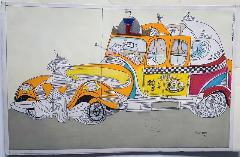 Saul Steinberg, ‘Untitled "New York Taxi Cab" Print by Saul Steinberg’, 1948, Print, Lithograph with Collaged Foil Stamping, David Lawrence Gallery