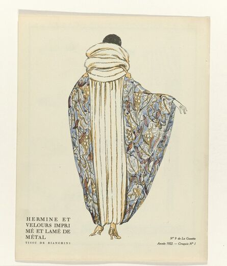 ‘No. 9: Hermine et velours imprimé et lamé de métal / Tissu de Bianchini (No.9: Hermine and printed velvet and lamé metal/fabric Bianchini)’, 1922