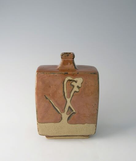 Shōji Hamada, ‘Squared bottle, kaki glaze with wax resist brushwork’, 1965