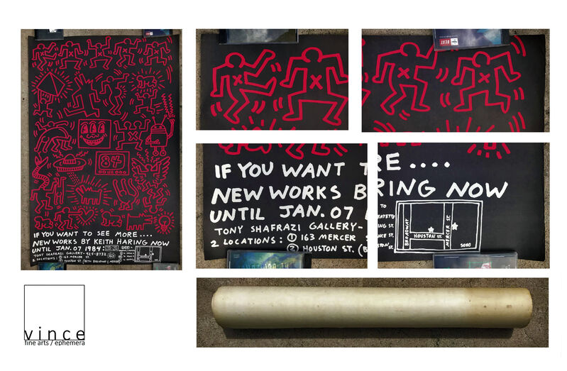 Keith Haring, ‘Two Poster Set: "POP SHOP", 1985 & "Keith Haring 84", Shafrazi Gallery, 1984, Street Past-Up Advertisement Posters’, 1984-1985, Print, Lithograph on bond paper, VINCE fine arts/ephemera