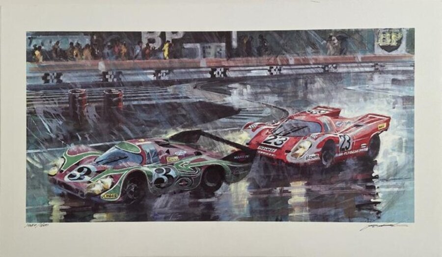 Psychedelic Porsche 917 in the rain at Le Mans by Walter Gotschke